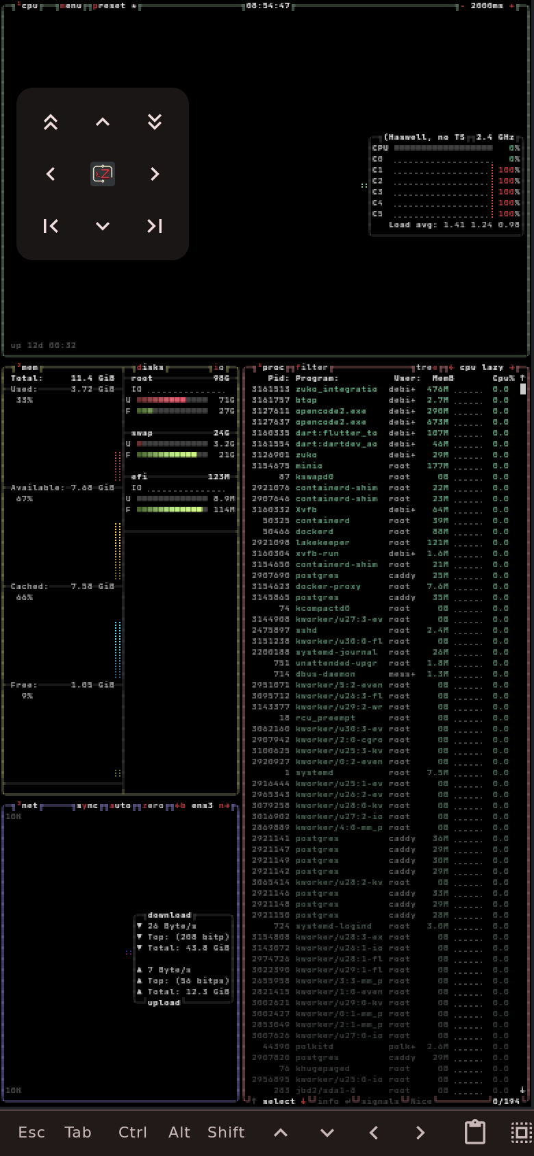 btop in the narrow touch layout